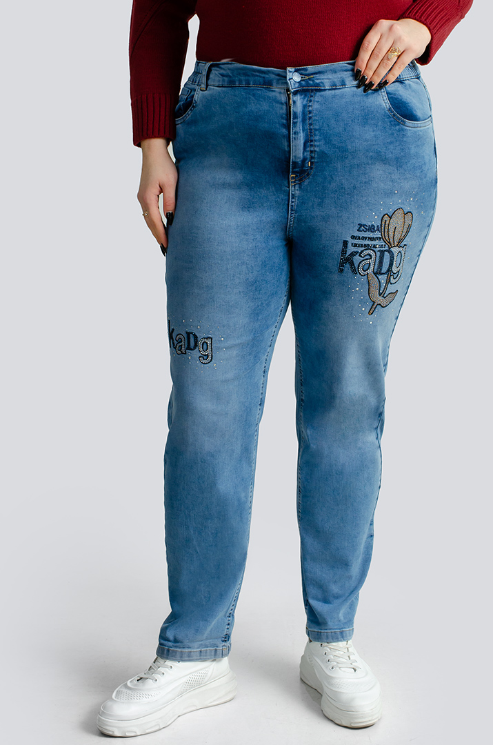 Джинси завужені з декором зі стразів великих розмірів