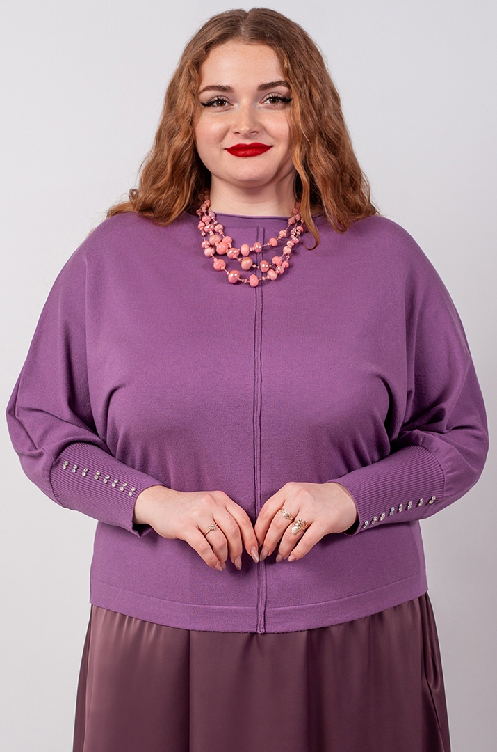 Джемпер короткий з декоративними намистинами на рукавах великих розмірів