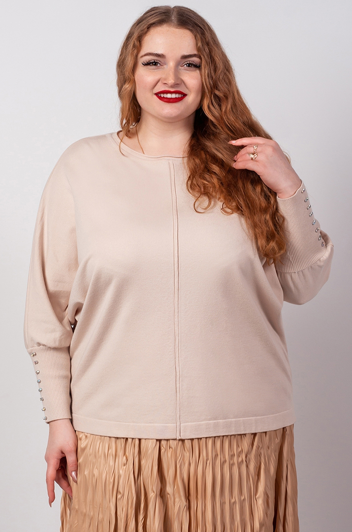 Джемпер короткий з декоративними намистинами на рукавах великих розмірів