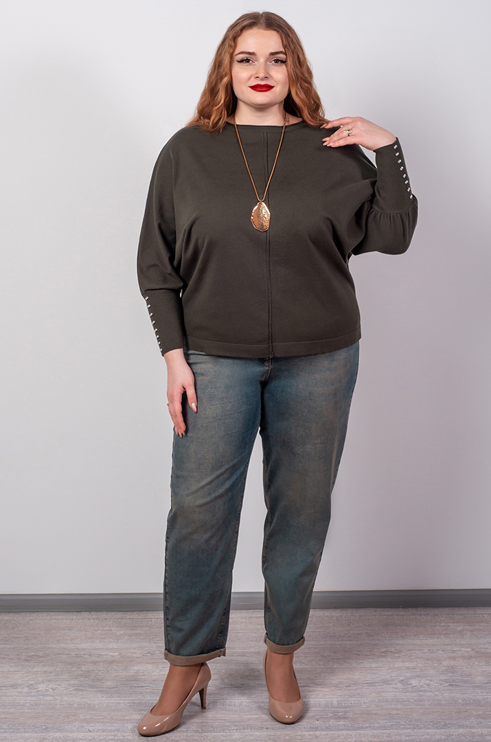 Джемпер короткий з декоративними намистинами на рукавах великих розмірів