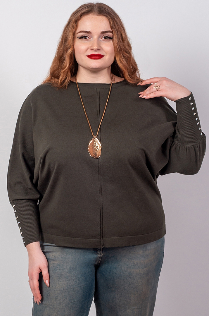 Джемпер короткий з декоративними намистинами на рукавах великих розмірів