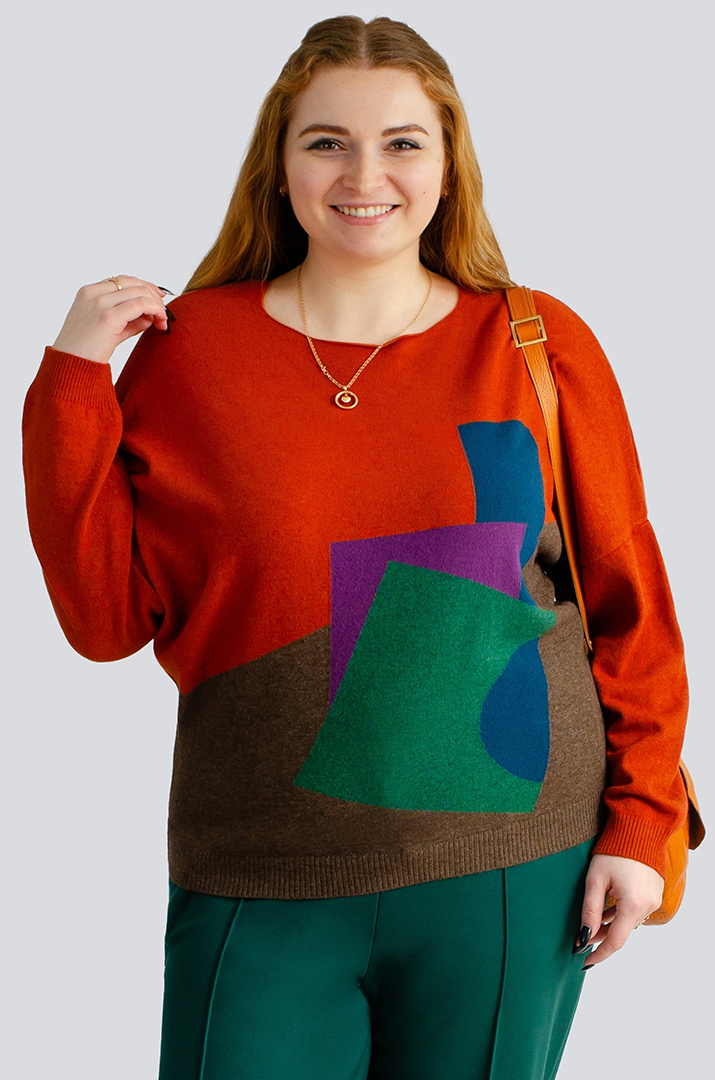 Яскравий в'язаний джемпер великих розмірів