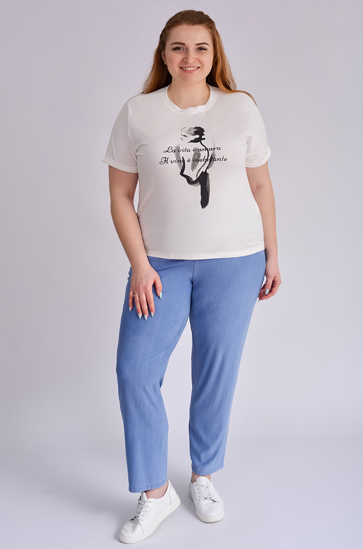 Джинси завужені блакитного кольору з тенселу великих розмірів