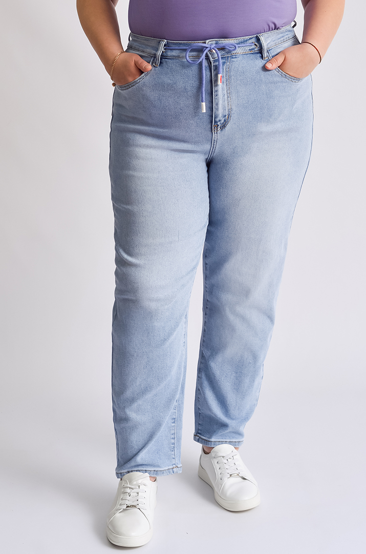 Джинсы 7/8 с поясом-шнурком больших размеров