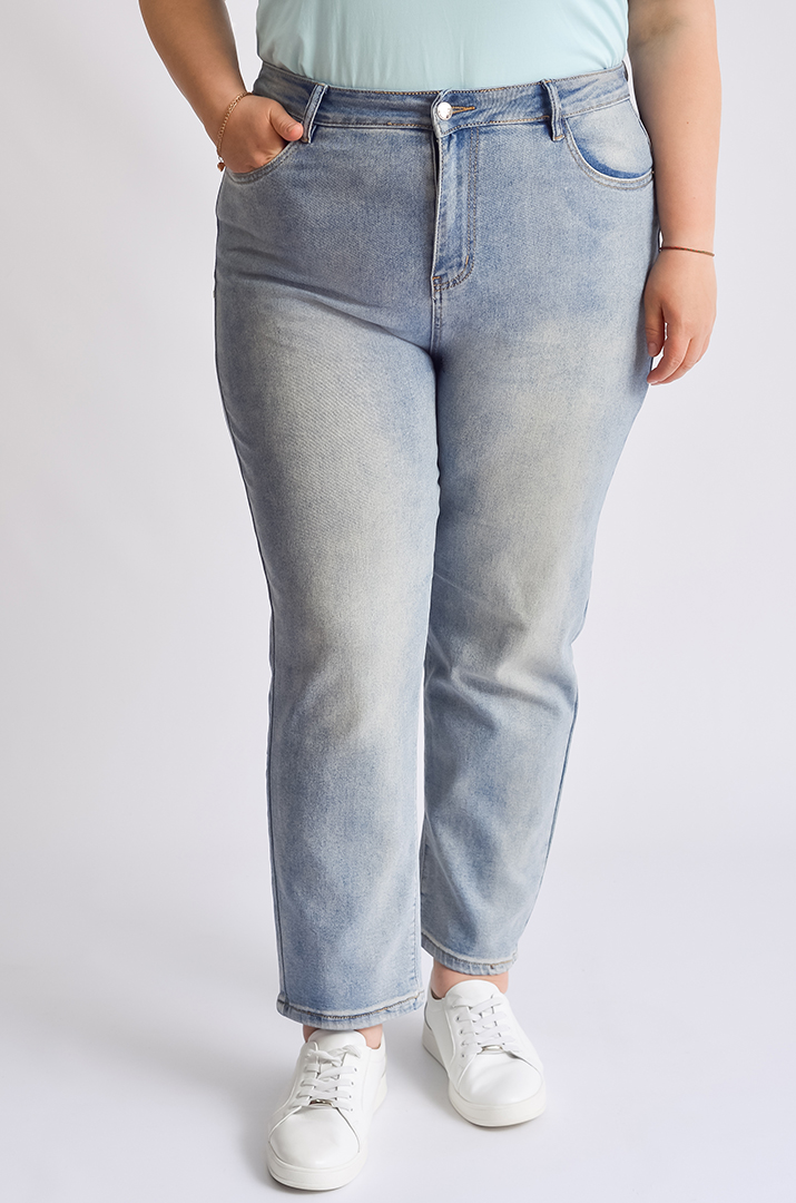 Джинси 7/8 зі світлого деніму великих розмірів