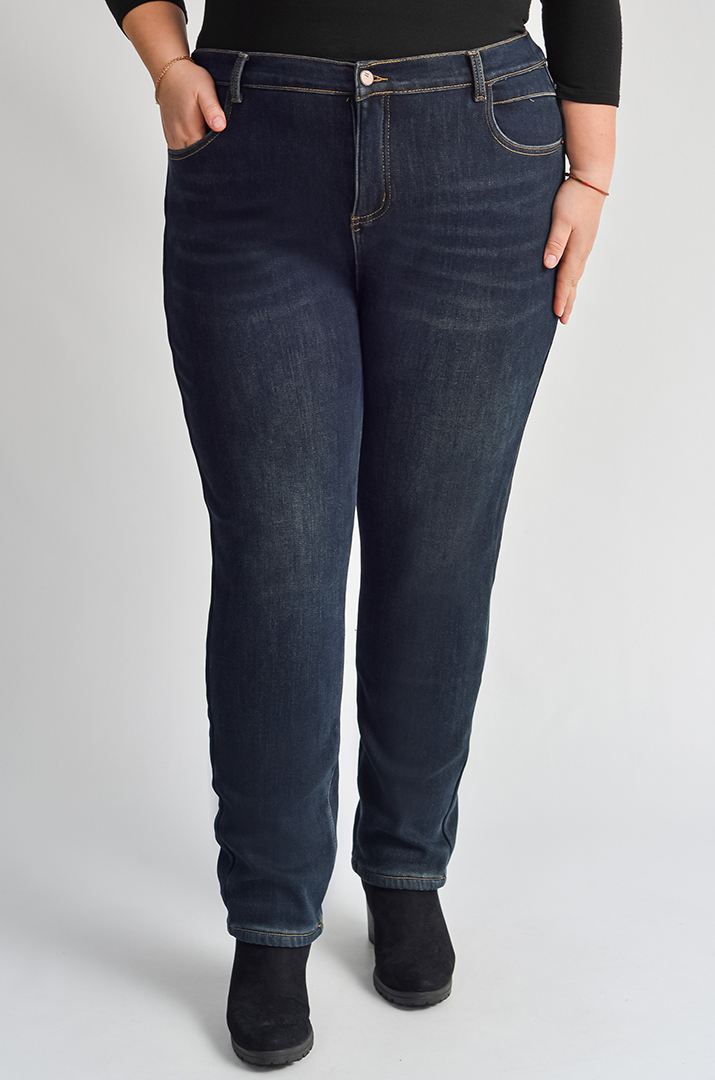 Темно-сині утеплені джинси 7/8 з флісом великих розмірів