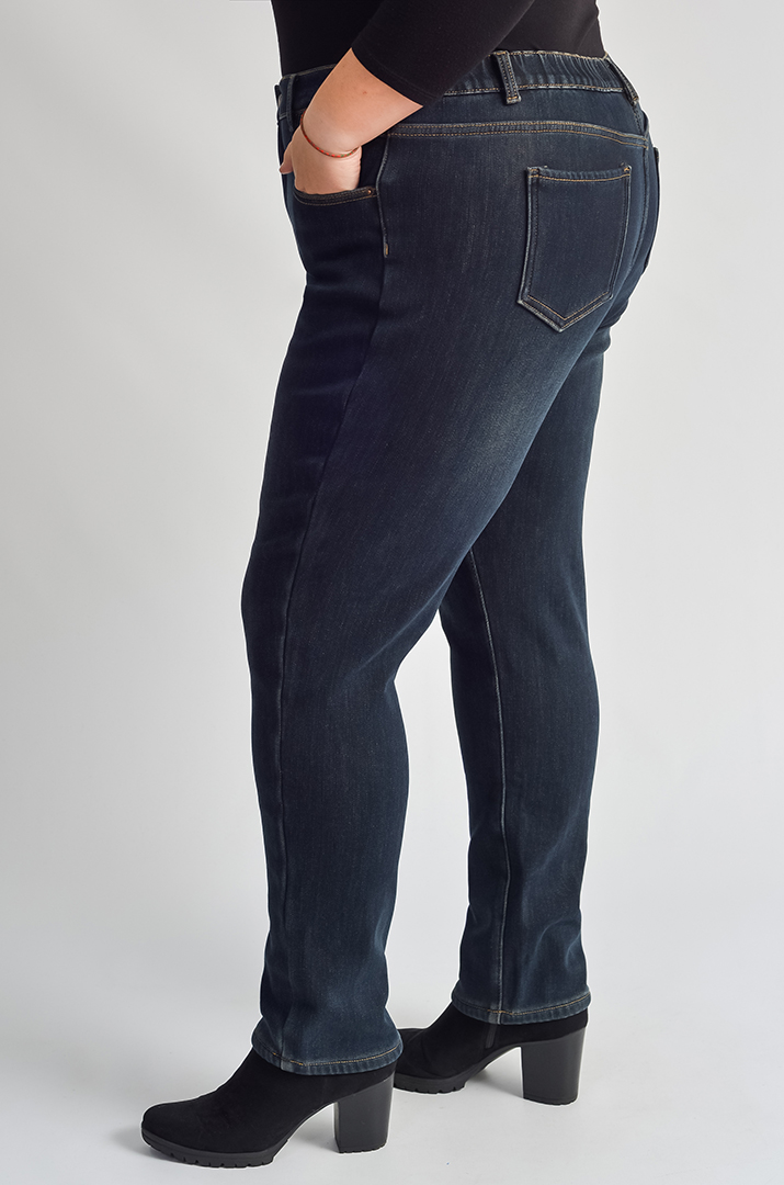 Темно-сині утеплені джинси 7/8 з флісом великих розмірів