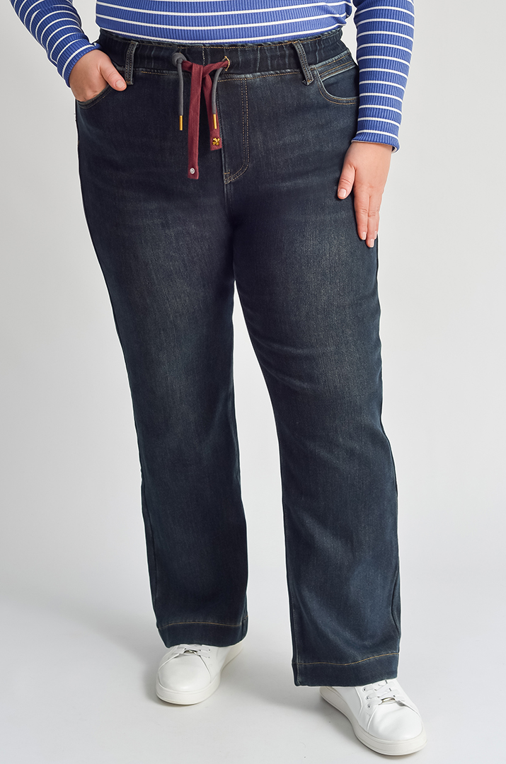 Темно-сині джинси на флісі з еластичним поясом великих розмірів