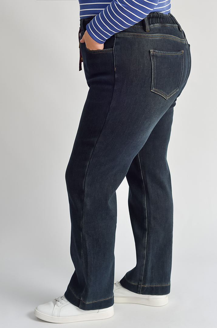 Темно-сині джинси на флісі з еластичним поясом великих розмірів