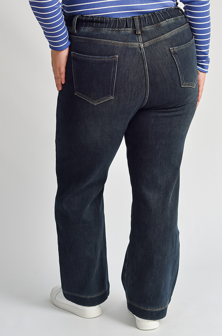 Темно-сині джинси на флісі з еластичним поясом великих розмірів