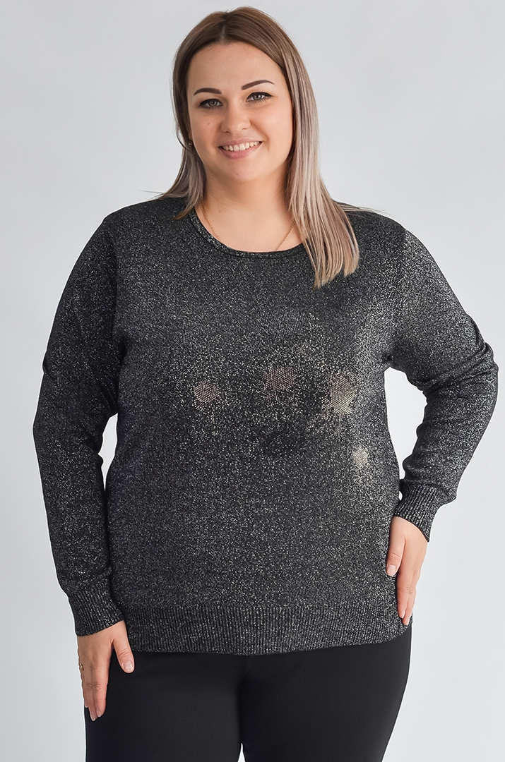 Джемпер с люрексовым мерцанием и декором из стразов больших размеров