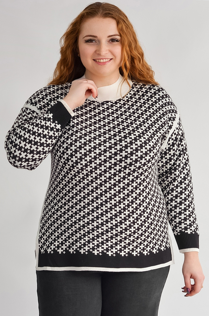 Джемпер короткий з геометричним візерунком великих розмірів