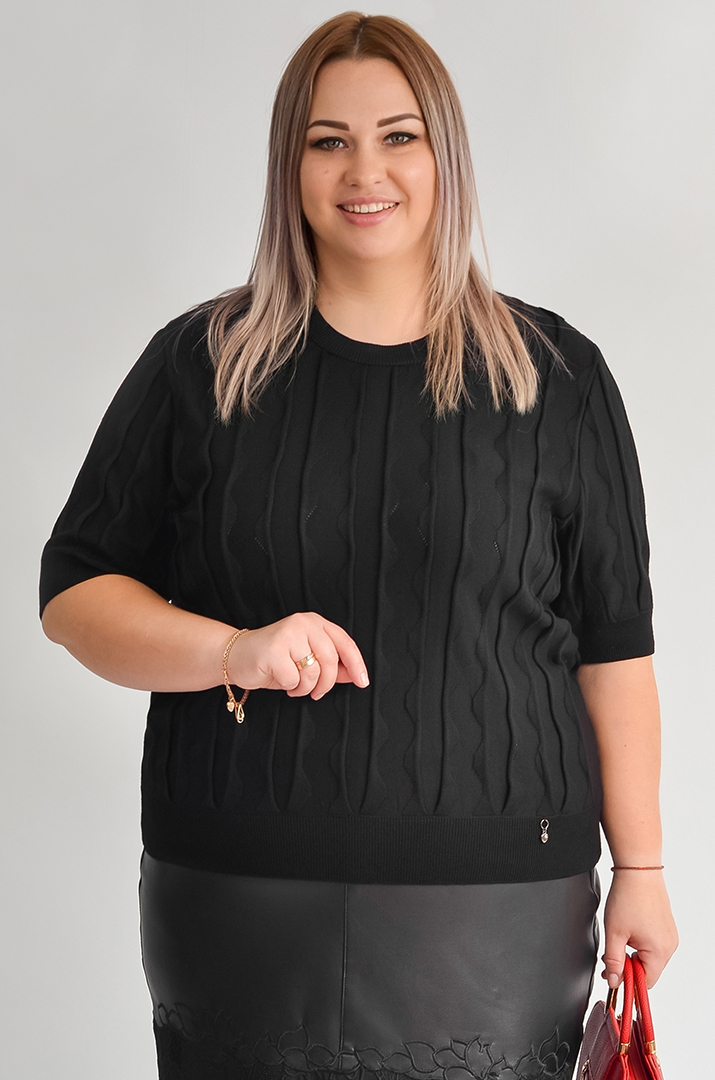 Джемпер з хвилястим рельєфом і коротким рукавом великих розмірів