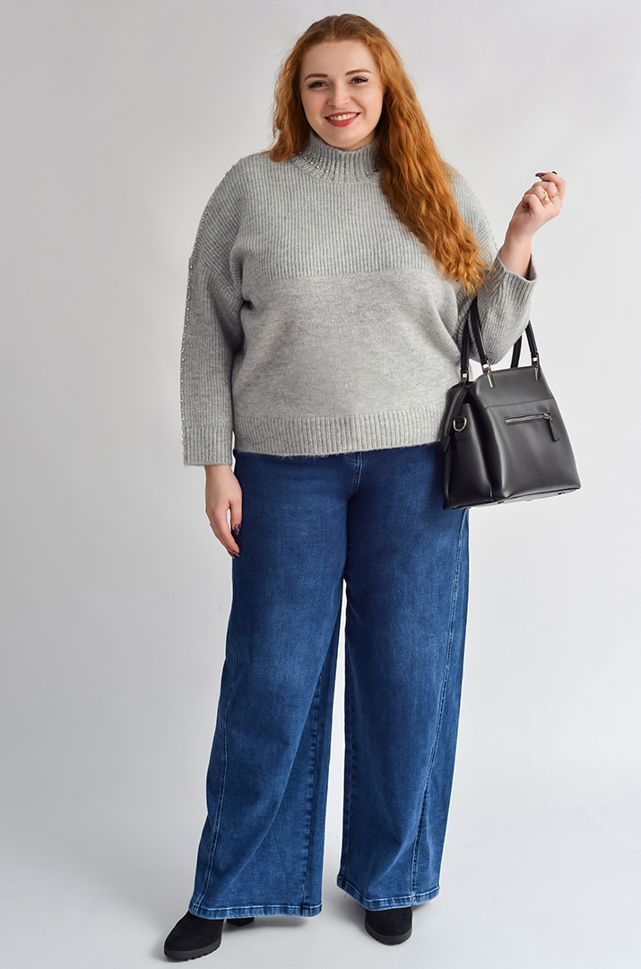 Джинси з широкими штанинами та високою талією великих розмірів