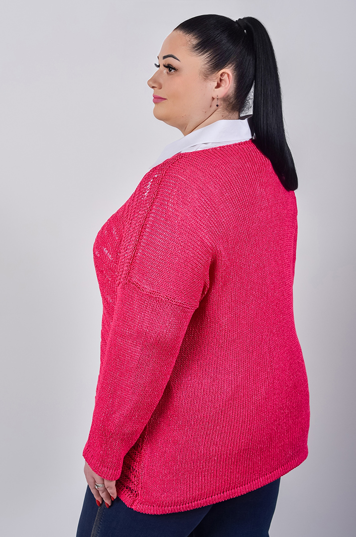 Джемпер короткий з крупною ажурною в’язкою великих розмірів