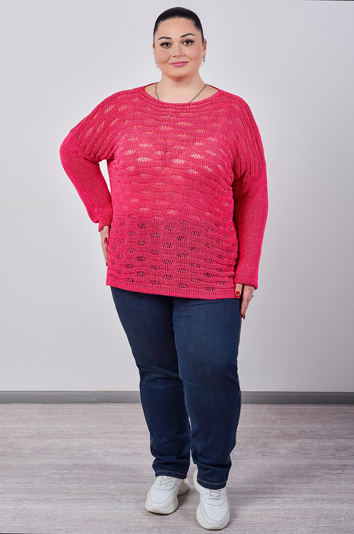 Джемпер короткий з крупною ажурною в’язкою великих розмірів