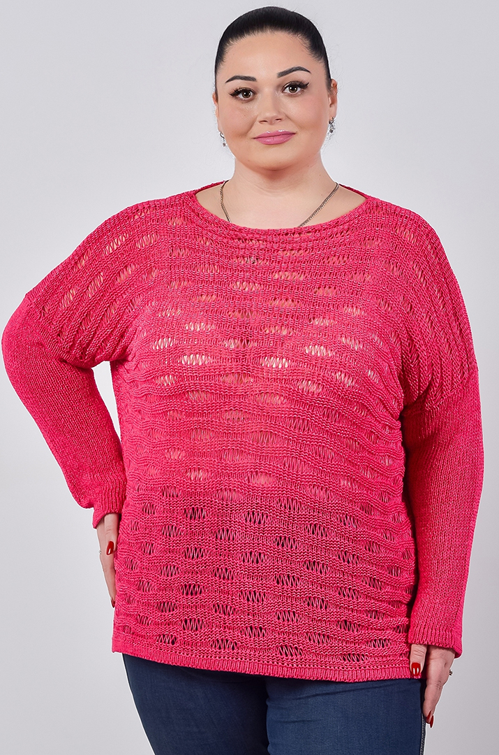 Джемпер короткий з крупною ажурною в’язкою великих розмірів