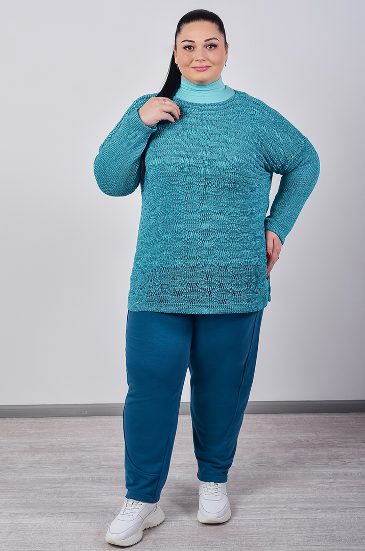 Джемпер короткий з крупною ажурною в’язкою великих розмірів