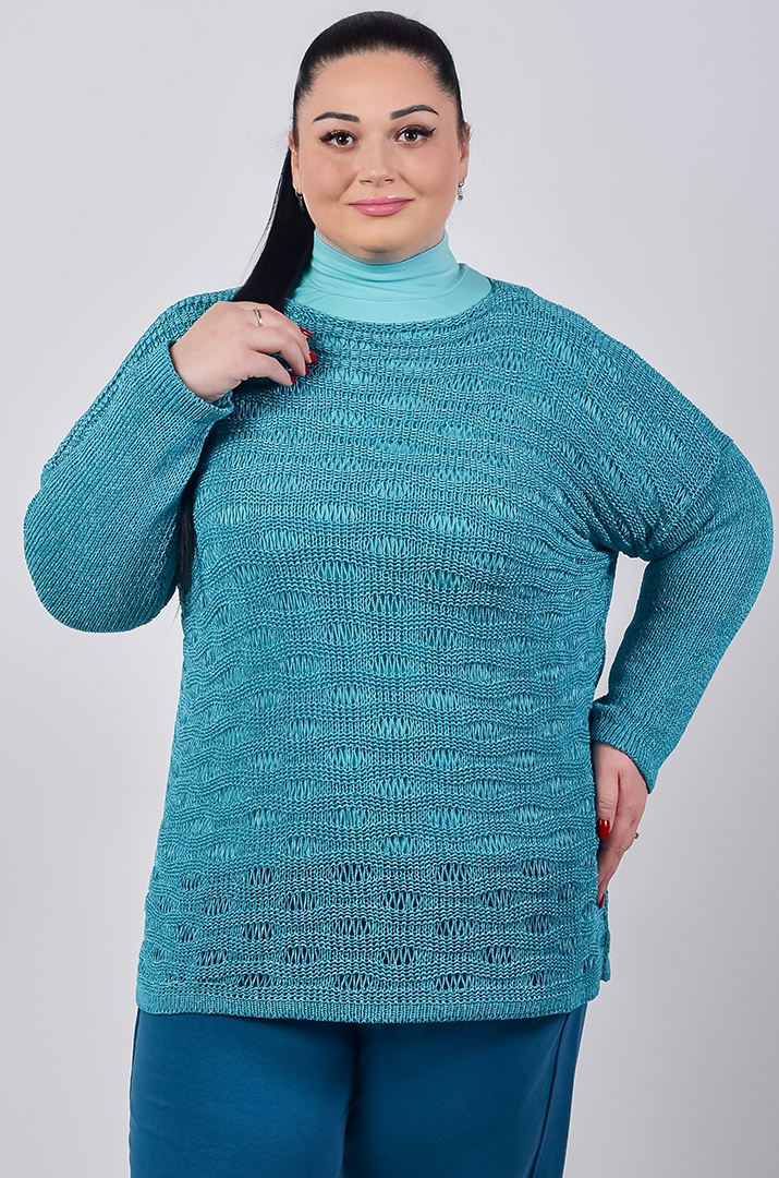 Джемпер короткий з крупною ажурною в’язкою великих розмірів