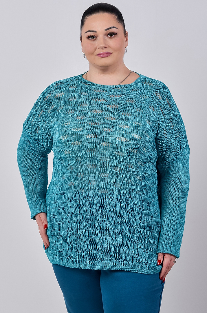 Джемпер короткий з крупною ажурною в’язкою великих розмірів