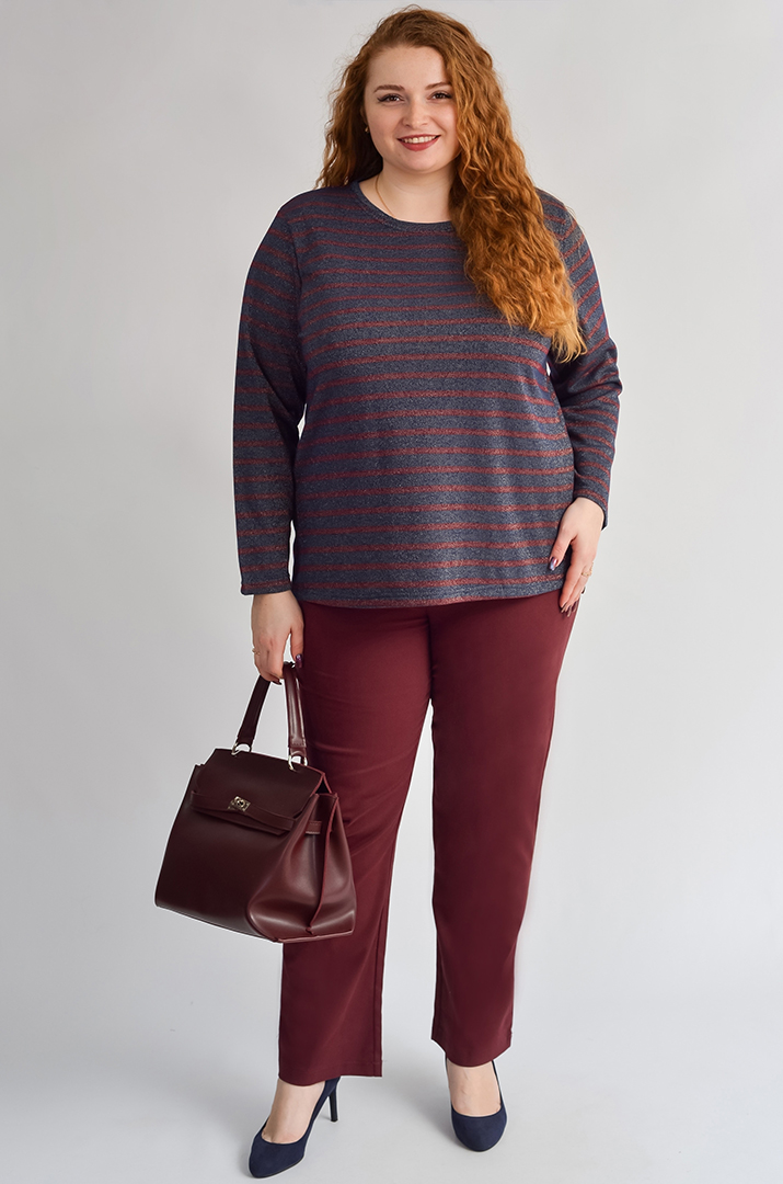 Джемпер у смужку з люрексовим блиском великих розмірів
