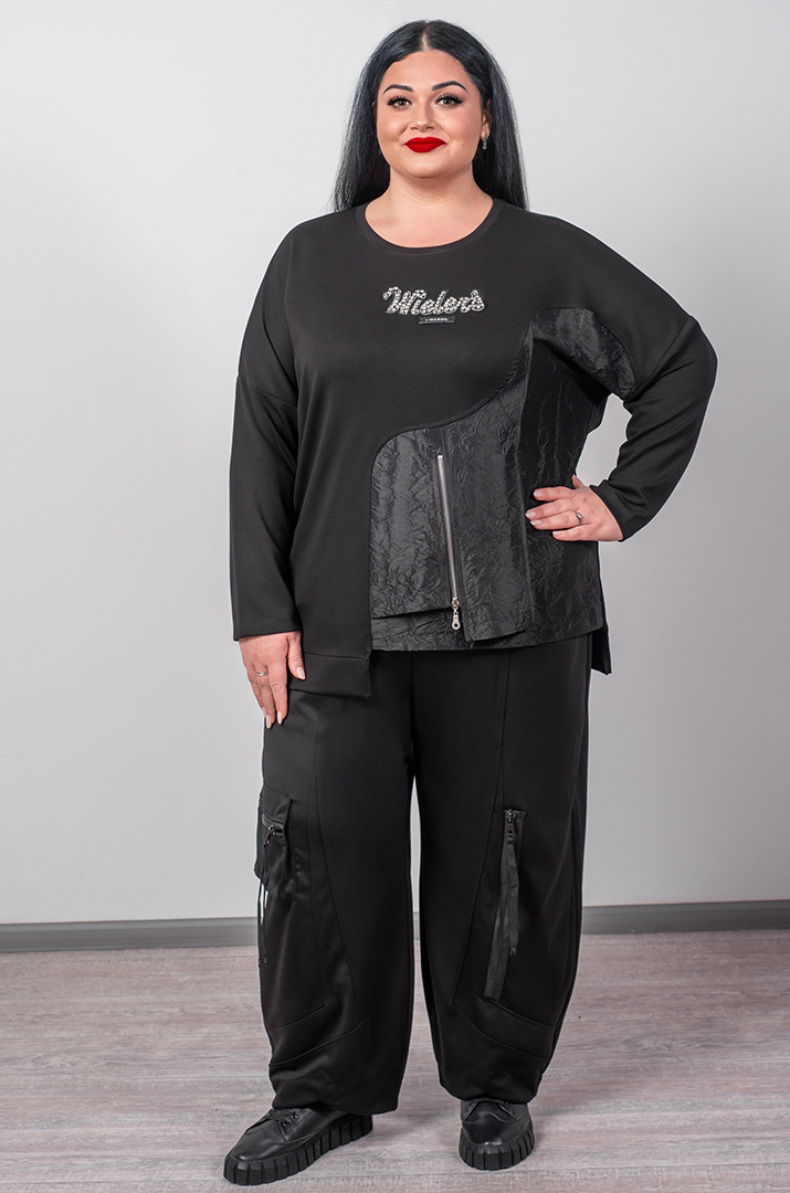 Джемпер спорт з фактурною вставкою та декоративною блискавкою великих розмірів