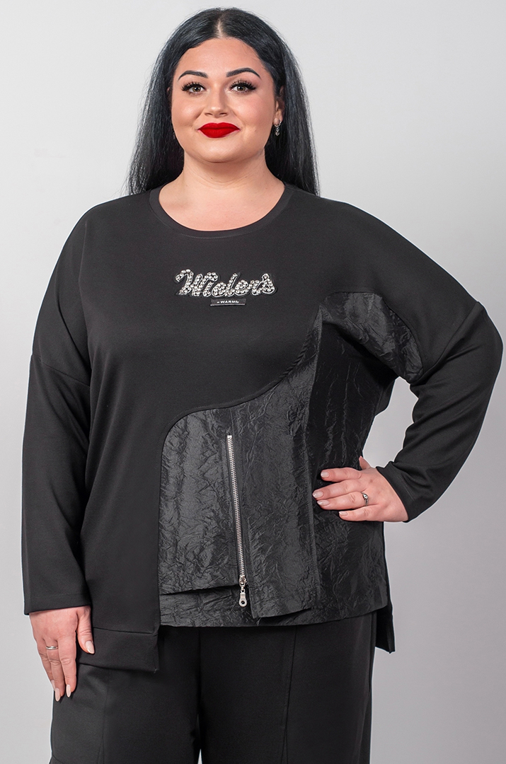 Джемпер спорт з фактурною вставкою та декоративною блискавкою великих розмірів