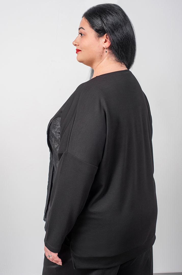 Джемпер спорт з фактурною вставкою та декоративною блискавкою великих розмірів