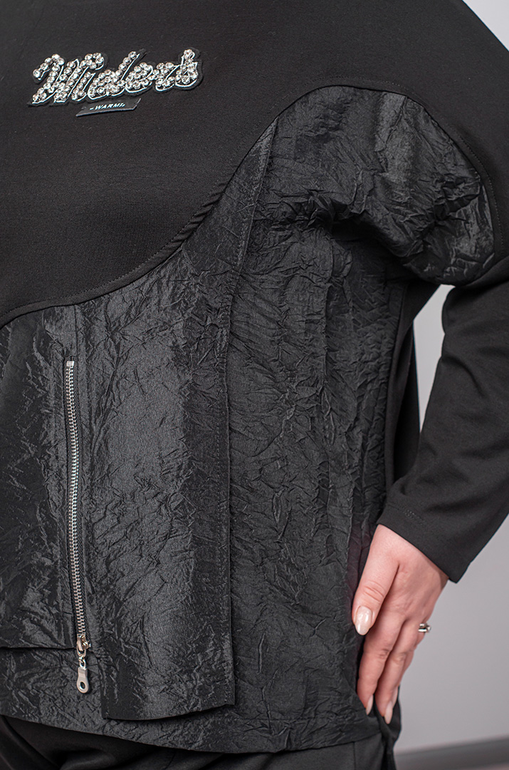 Джемпер спорт з фактурною вставкою та декоративною блискавкою великих розмірів