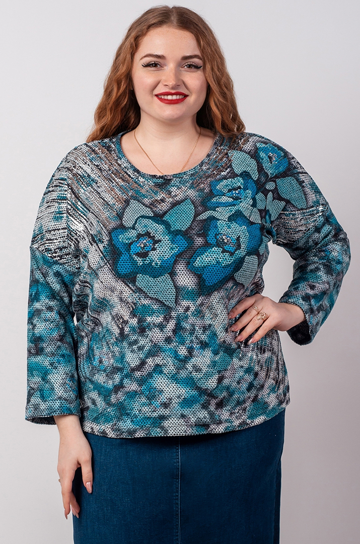 Джемпер короткий з квітковим принтом і насиченими акцентами великих розмірів