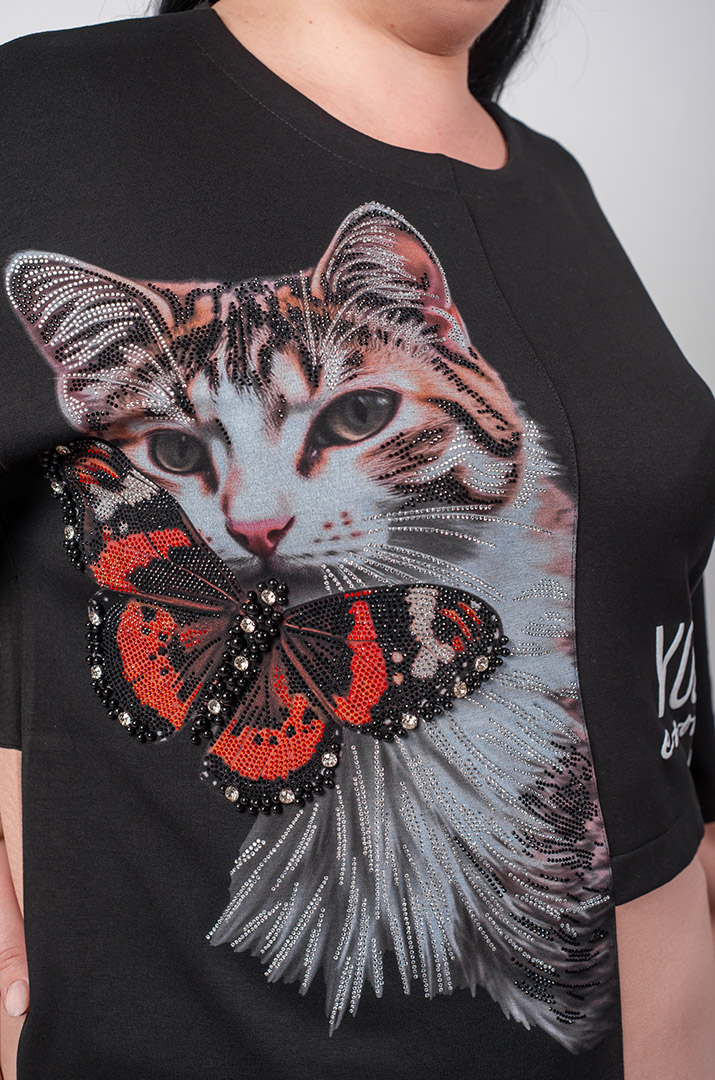 Джемпер довгий з контрастними вставками та графічним принтом великих розмірів