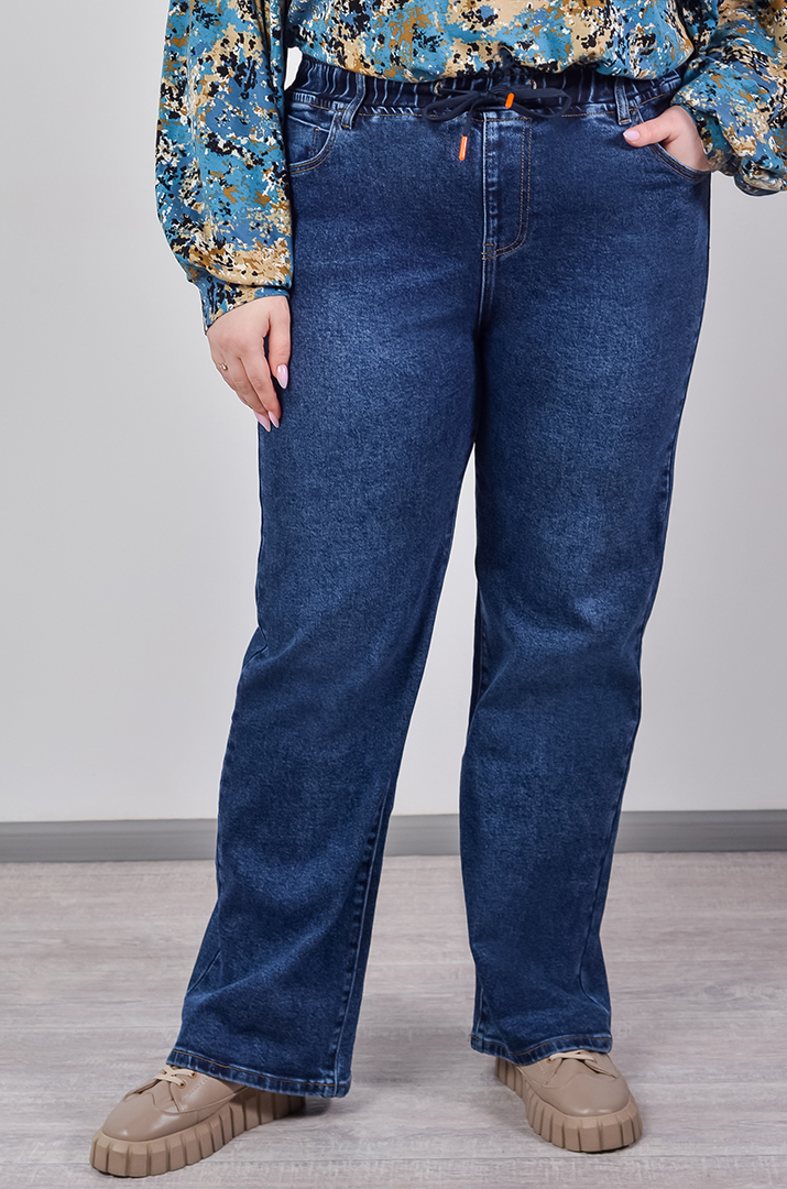 Джинси темно-синього кольору з широкими штанинами великих розмірів