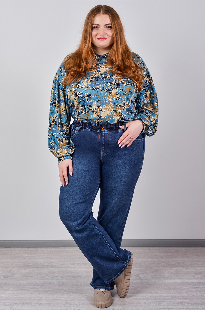 Джинси темно-синього кольору з широкими штанинами великих розмірів