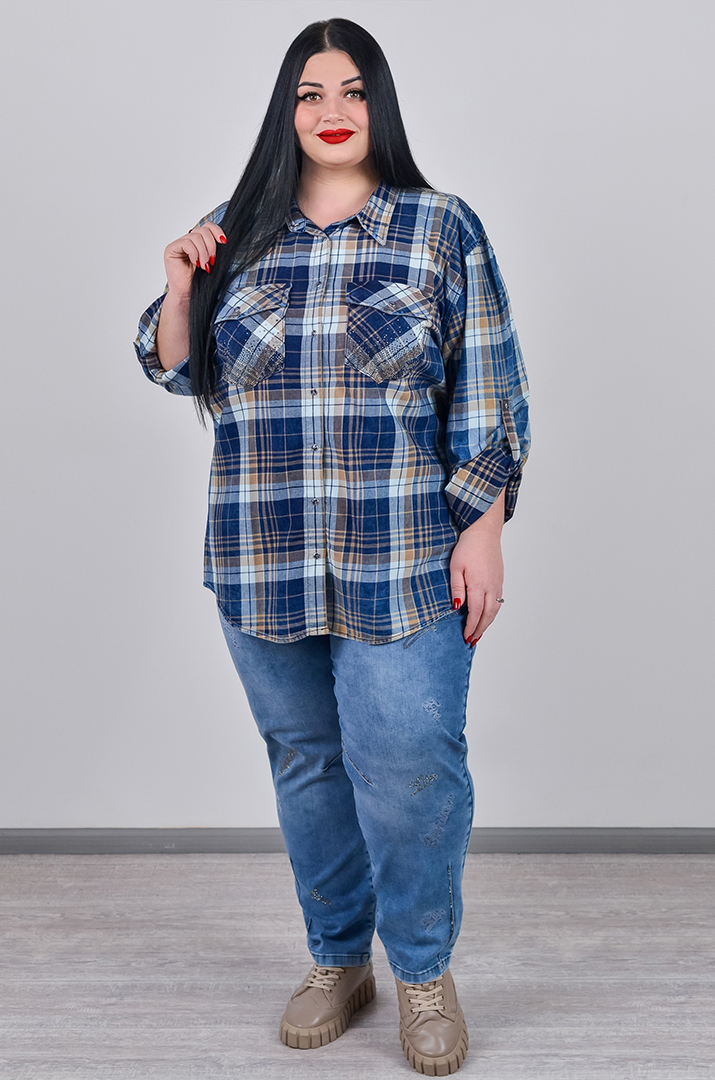 Джинси банани з декоративними камінчиками та мінімалістичною вишивкою великих розмірів