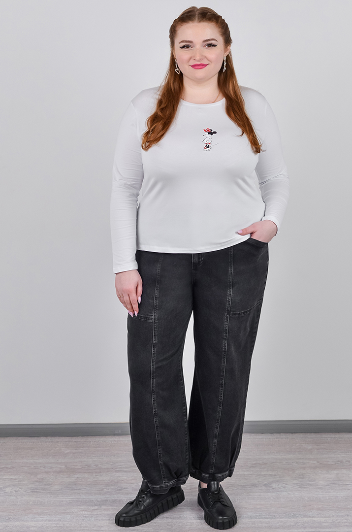 Джинси банани в графітовому кольорі з декоративними швами великих розмірів