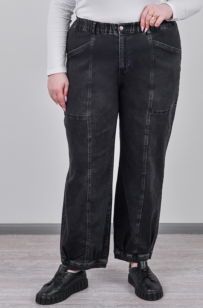 Джинси банани в графітовому кольорі з декоративними швами великих розмірів