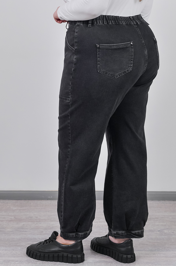 Джинси банани в графітовому кольорі з декоративними швами великих розмірів