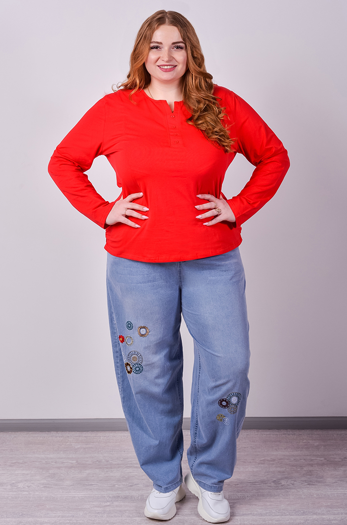 Джинси банани в блакитному кольорі з вишивкою великих розмірів