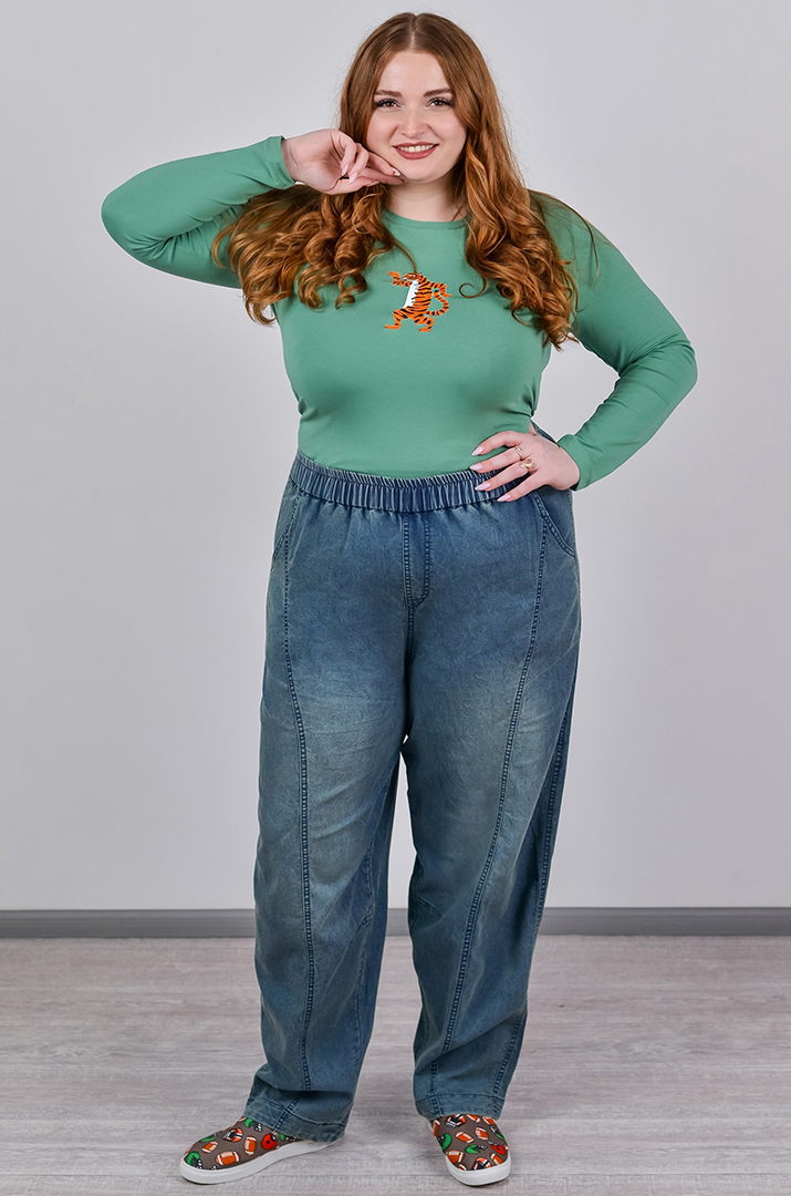 Джинси банани з акцентними вертикальними швами великих розмірів