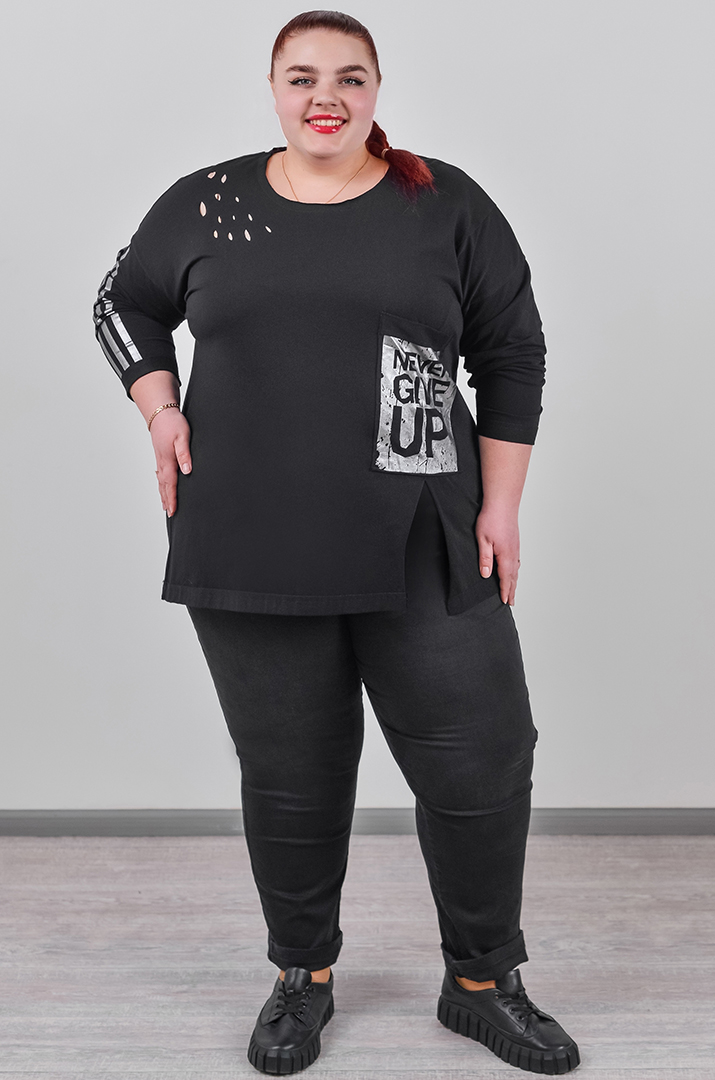 Джинсы 7/8 с эластичным поясом и декоративным шнурком больших размеров