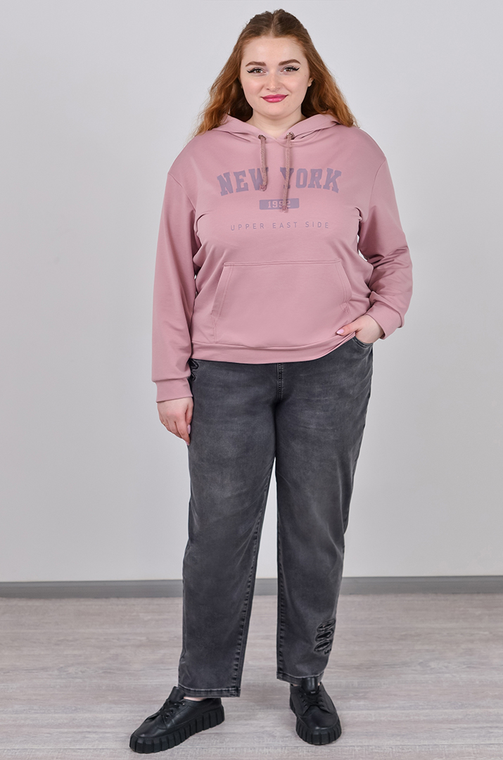 Джинси банани графітового відтінку з акцентним декором великих розмірів