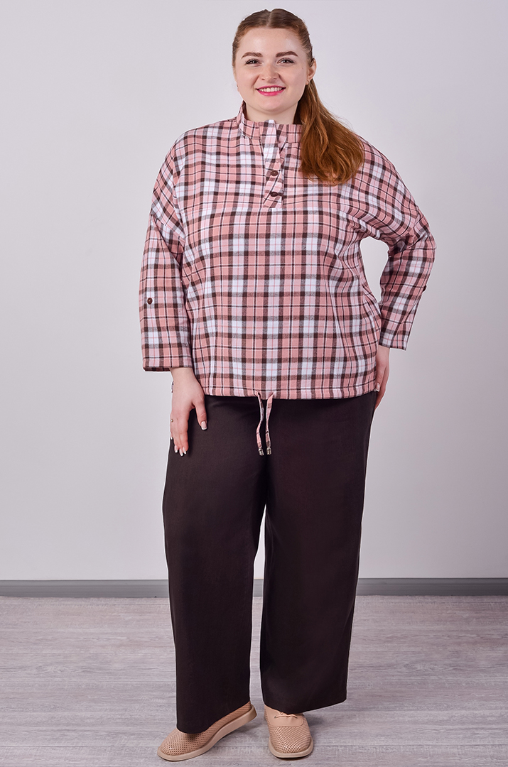 Широкие джинсы шоколадного цвета с акцентным поясом больших размеров