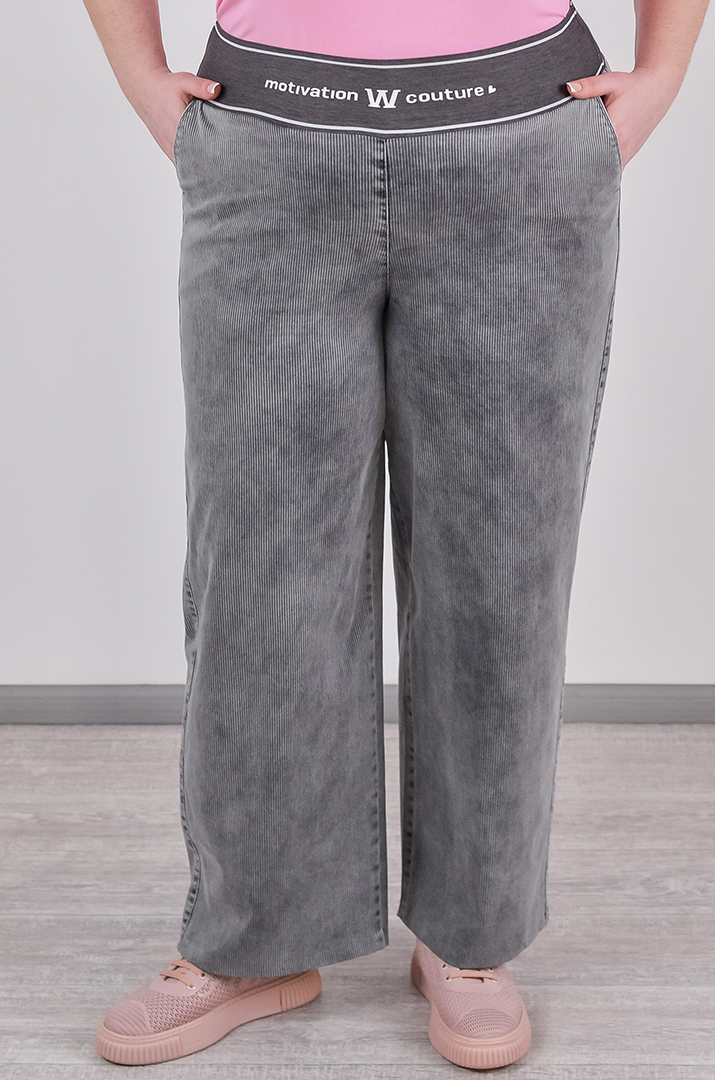 Широкі джинси з фактурними вертикальними лініями великих розмірів