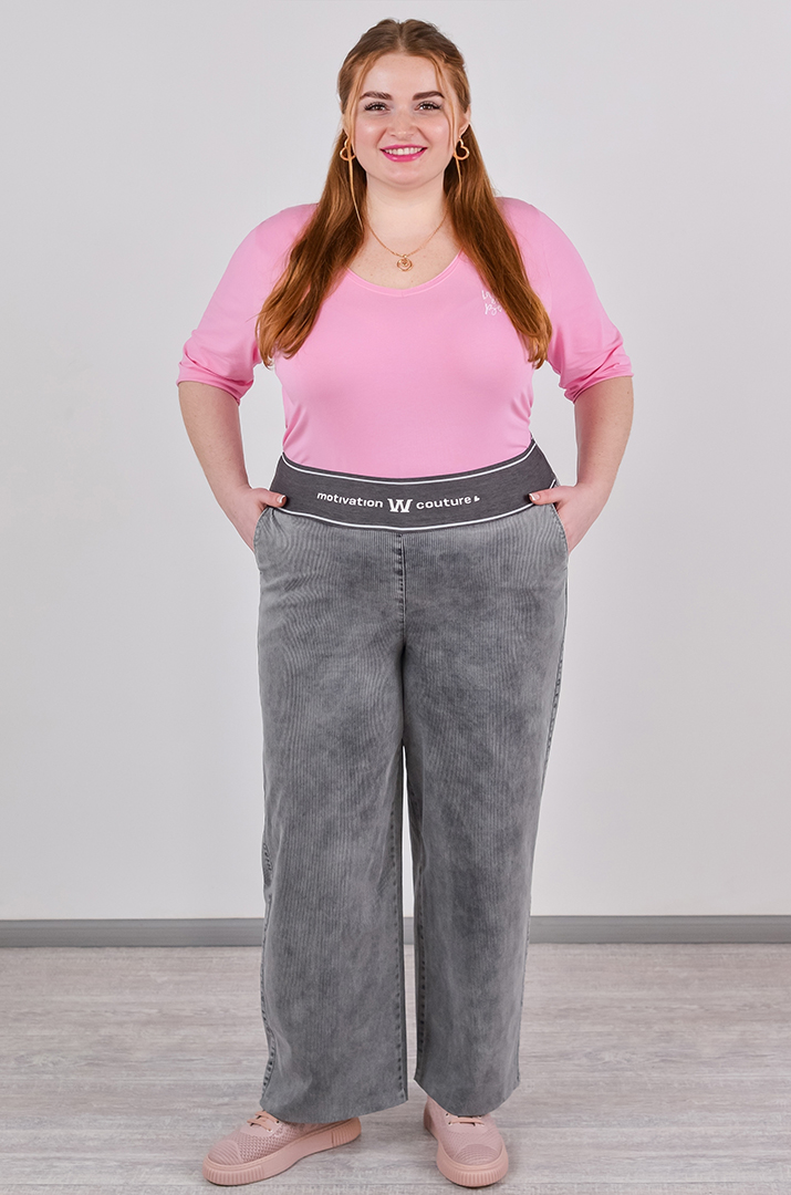 Широкі джинси з фактурними вертикальними лініями великих розмірів