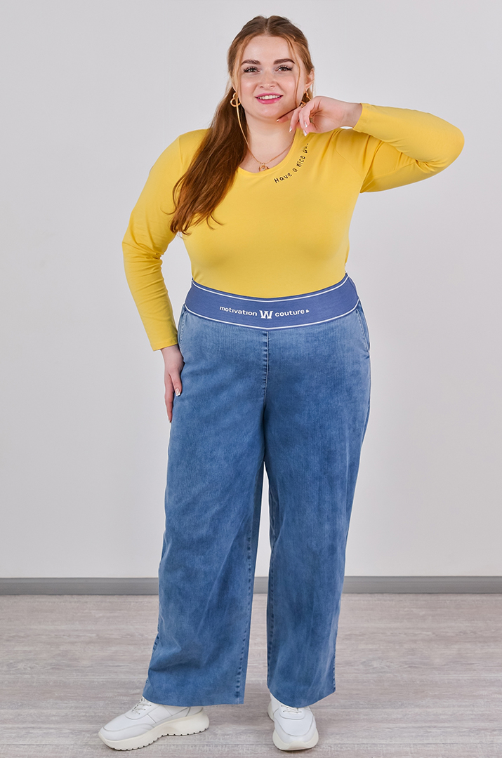 Широкі джинси з фактурними вертикальними лініями великих розмірів