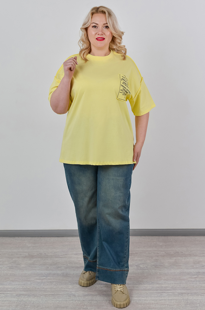 Джинсы прямого кроя с декоративной строчкой на манжете больших размеров