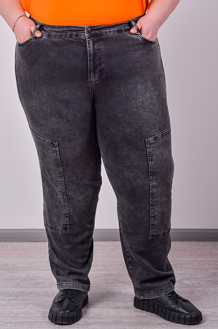 Джинсы графитового оттенка с декоративными швами больших размеров