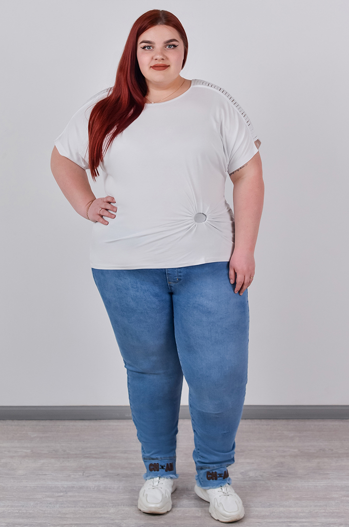 Джинси 7/8 з декоративним акцентним низом великих розмірів