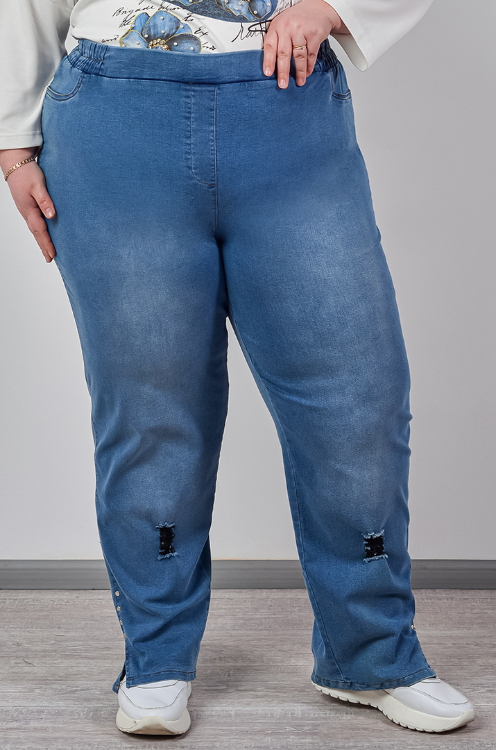 Джинси завужені з декоративними потертостями великих розмірів