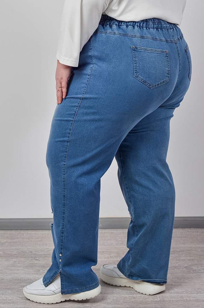 Джинси завужені з декоративними потертостями великих розмірів